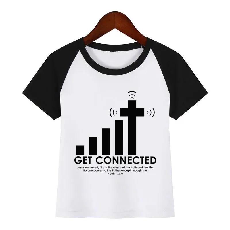 

Baby Funny Cartoon Get Connected To Jesus Print T Shirt Kids Summer O-Neck Tops Little Girl Tshirt Casual Children Clothing