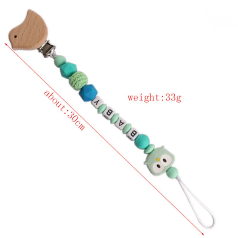 

1Pcs Silicone Baby Pacifier Custom Personalised Name Silicone Pacifier Clip Silicone Blue Owl Beech Crochet Bead Pacifier Gift