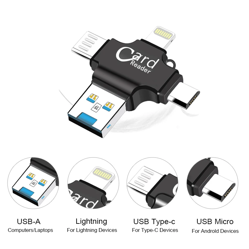 USB 2 0 кард ридер для iPhone/Type c/смартфона 4 в 1 смарт Micro SD карт памяти Бесплатная