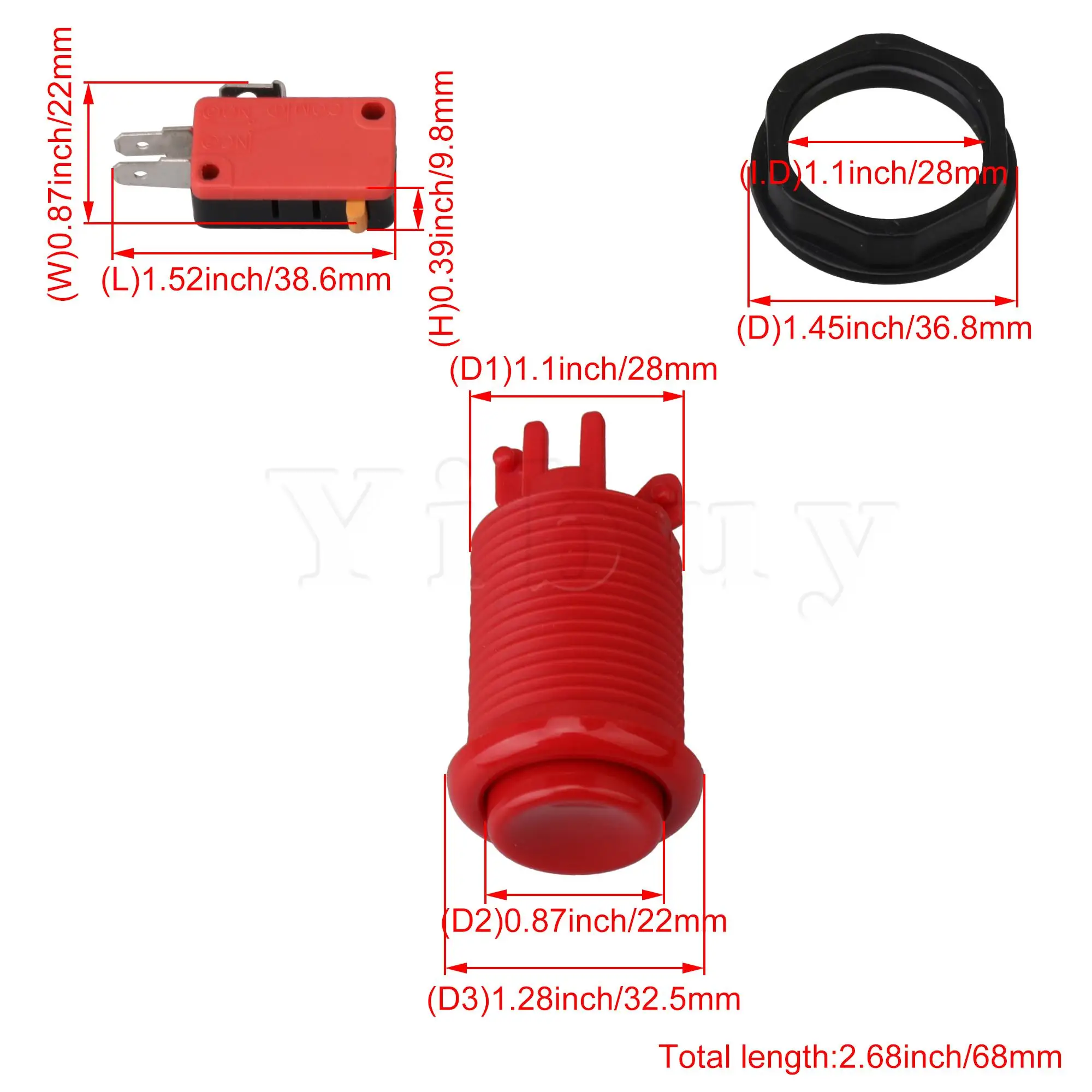 

6 Pieces Nylon Red Push Buttons Arcade Machine 22mm Dia Replacement Part