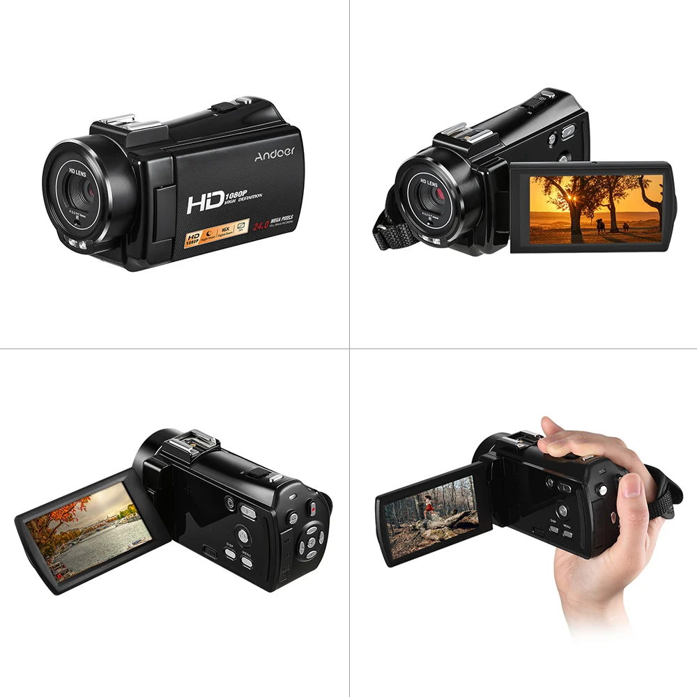Andoer HDV-V7 PLUS 1080P Full HD 24MP Портативная Цифровая видеокамера пульт дистанционного управления+ 0.45X Широкоугольный объектив