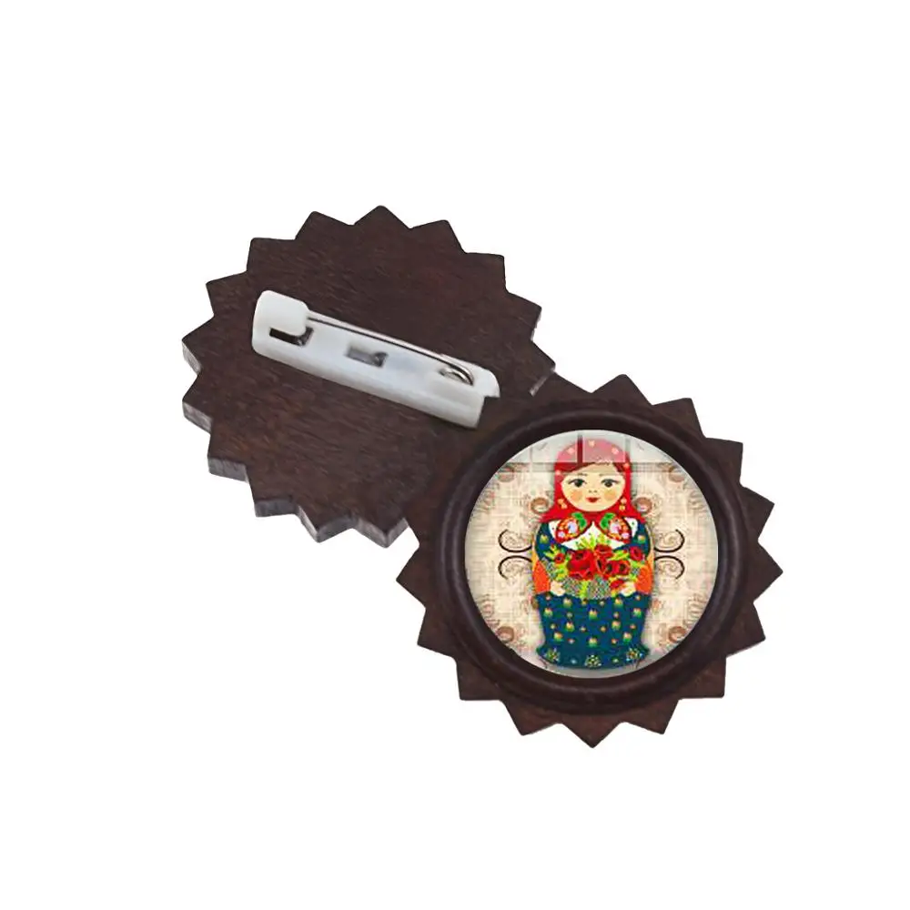 SONGDA Винтаж деревянный русская броши &quotКукла&quot Удачи матрешки Стекло кабошон