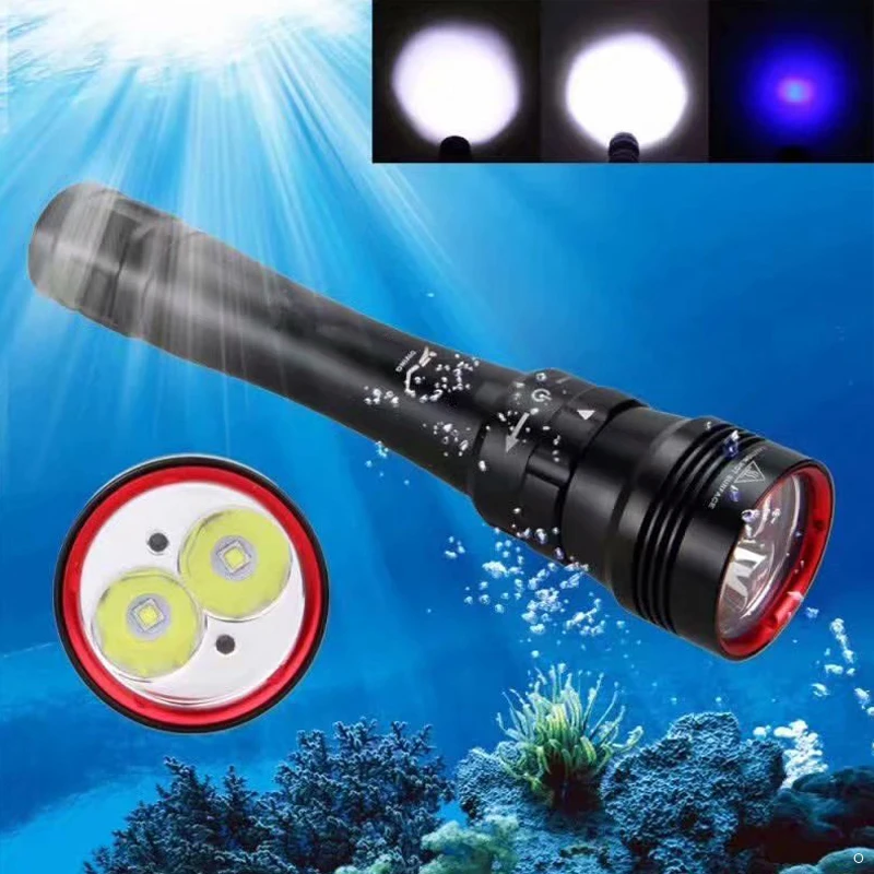 

Подводный 30 м XM-L2 x2 дайвинг вспышка светильник 18650 26650 батарея 3200 люмен белый светильник + синий светильник фонарь для дайвинга вспышка свети...