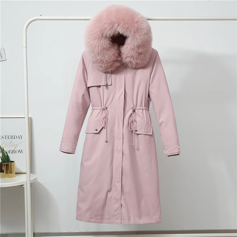 

FAKUNTN Removable Plush Liner Coat Women 2021 Fashion Long Slim Fur Collar Winter Jacket Warm Thicken Hooded Parka Coat Female