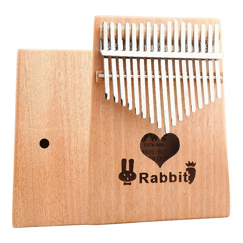 

17 Keys Kalimba Thumb Piano with Tune Hammer Wood Hand Finger Piano Gifts for Kids Adult Beginners Heart Rabbit Style