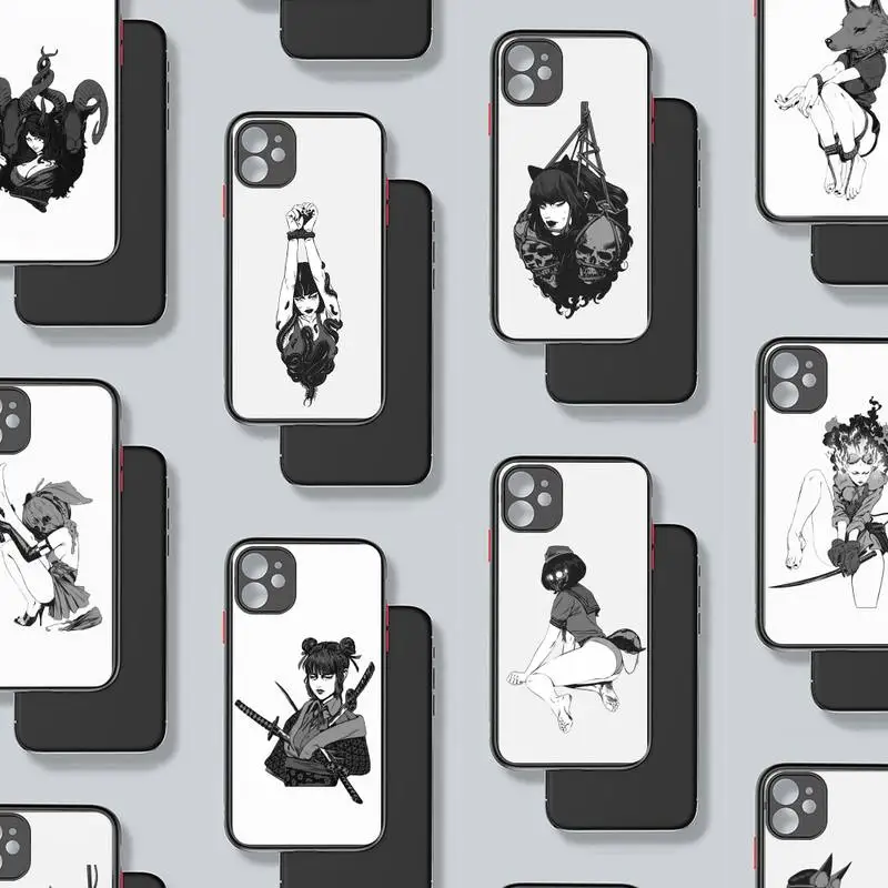 

Manga Girl Horror Phone Case Black Color Matte Transparent For iPhone 13 12 11 Pro Max Mini X XR XS 7 8 Plus Cover Coque Funda