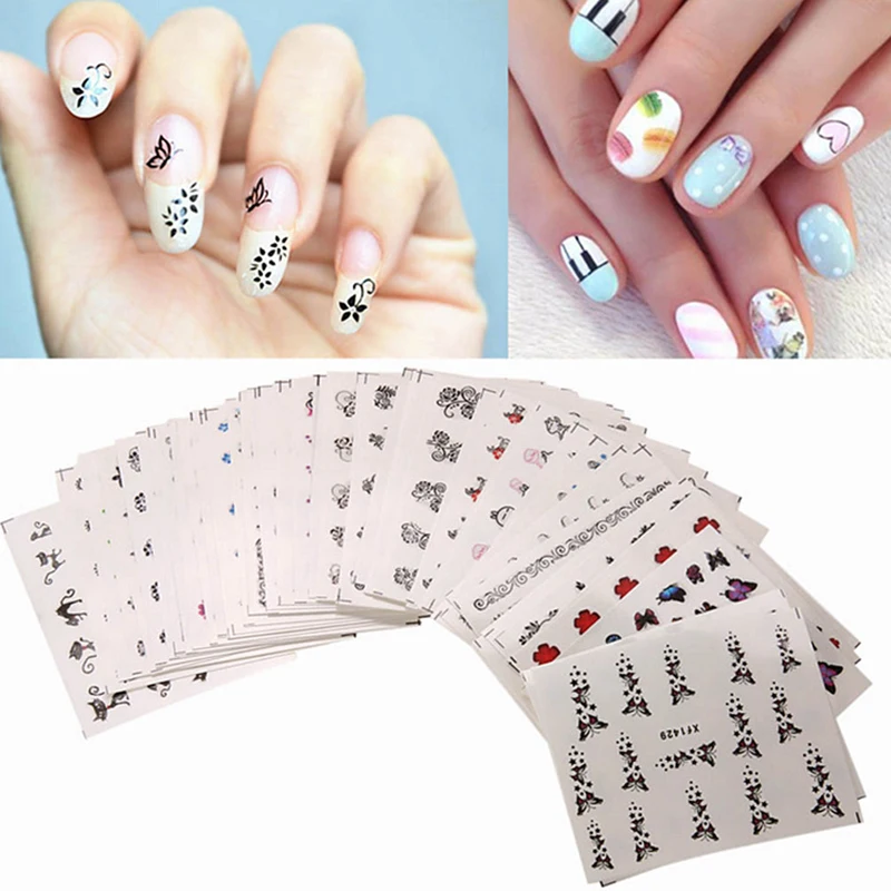 

50 Sheets Mixed Flower Feather Water Transfer Nail Art Sticker Watermark Decals