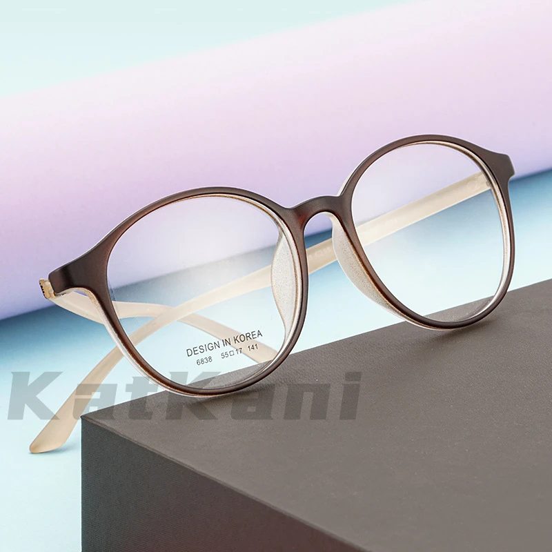 

KatKani Men's And Women's Fashion Round Eyeglasses Frame Ultra Light TR90 Large Retro Optical Prescription Glasses Frame TR6838