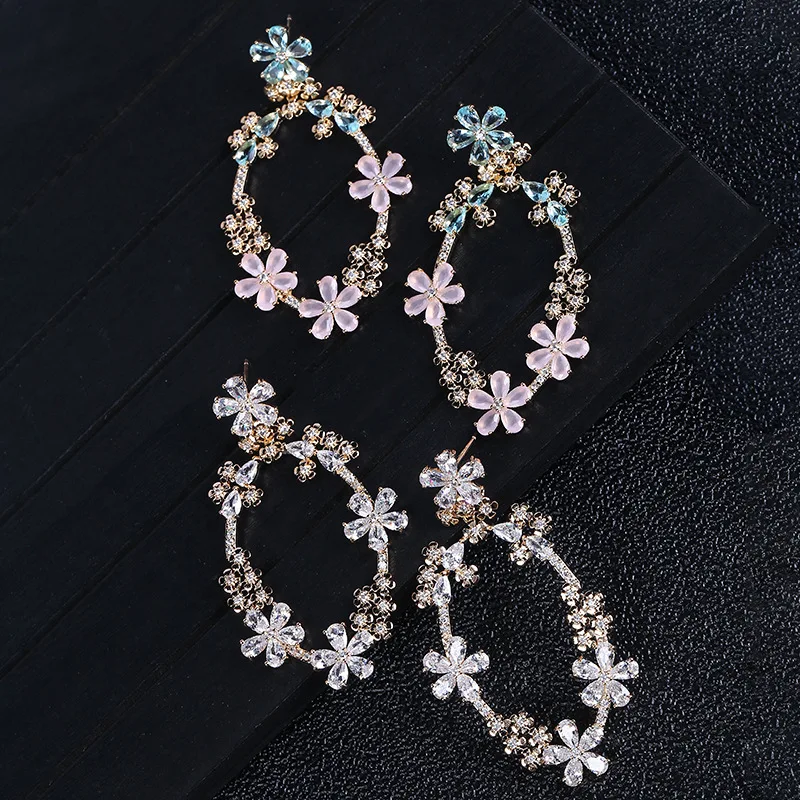 

Sweet color garland circle fancy diamond petal earrings 210320-06