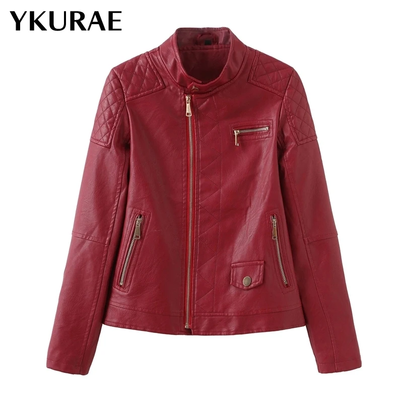 

Women's Motorcycle Jacket Female Slim Plus Size Outwear PU Leather Jackets Fashion Lady Street Autumn Coat EU Size FL039