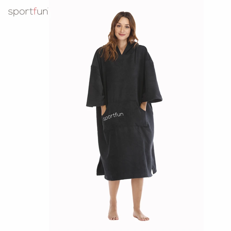 Черное махровое полотенце SPORTFUN стильная женская накидка для бикини с длинным