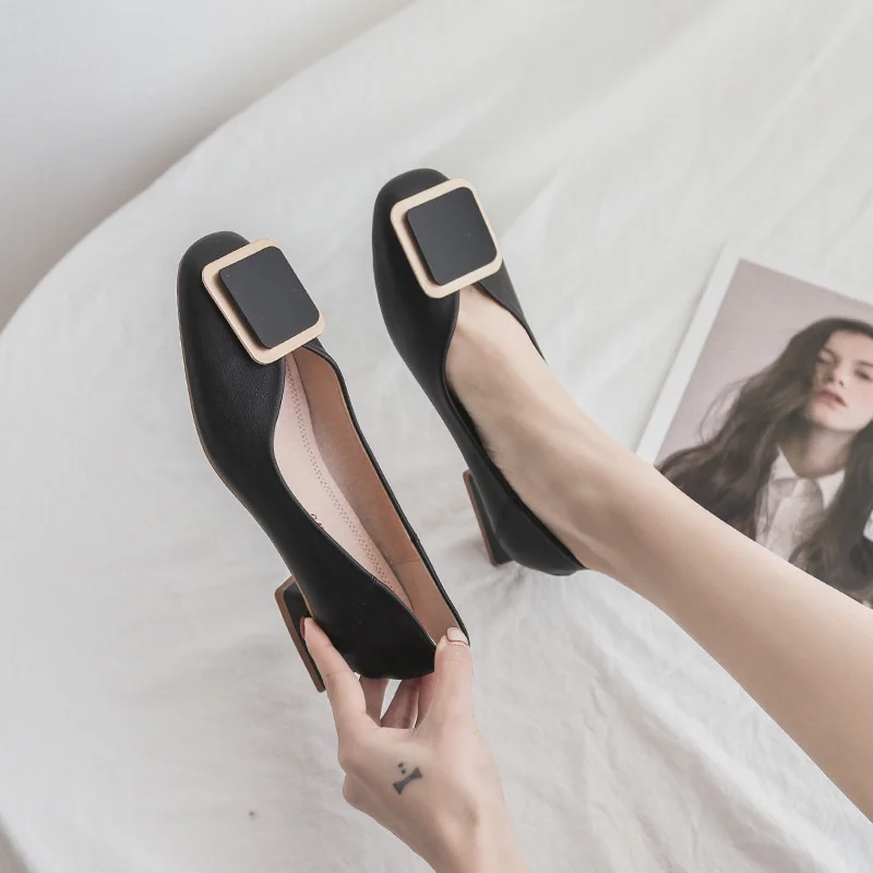 

Square Toe Ladies Single Shoes Metal Square Buckle Casual Shoes Spring 2021 New Korean Style Female Wild Mary Jane Women's Shoes