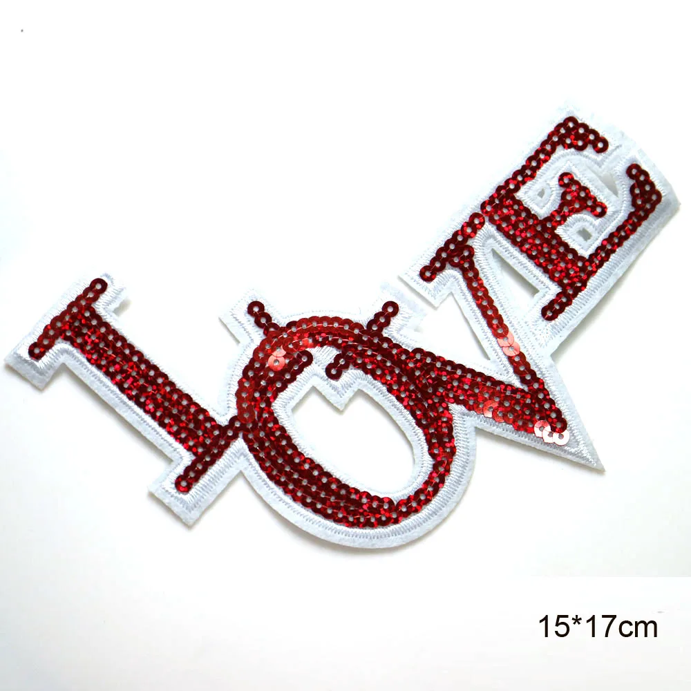 Блестки поцелуй буквы патчи для одежды DIY Железный на черный парч аппликации