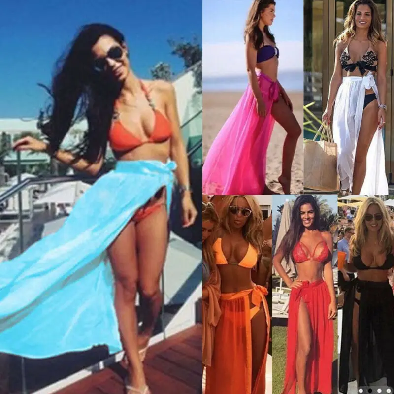 Женская Прозрачная Юбка-парео прозрачная пляжная мини-юбка макси с разрезом