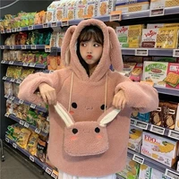 deeptown bunny ears hoodies for teens long sleeve cute tops 2021 korean style autumn winter kawaii sweatshirt women soft girl