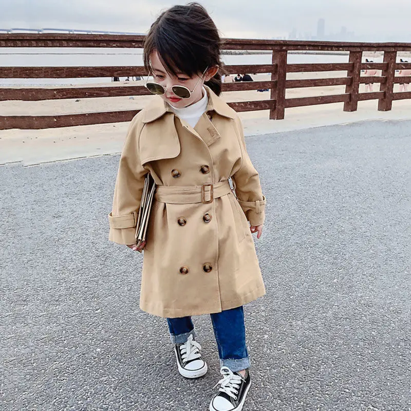 

2022 New Boutique Autumn Fashion Kids GirlToddler Baby Outerwear Children Long Trench Coats Clothing England Style Windbreaker