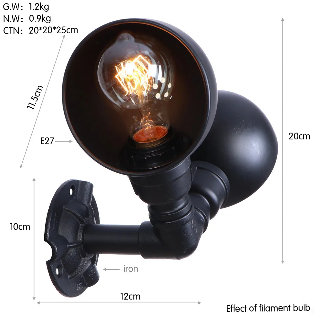 Винтажный двойной светодиодный настенный выключатель для воды железный