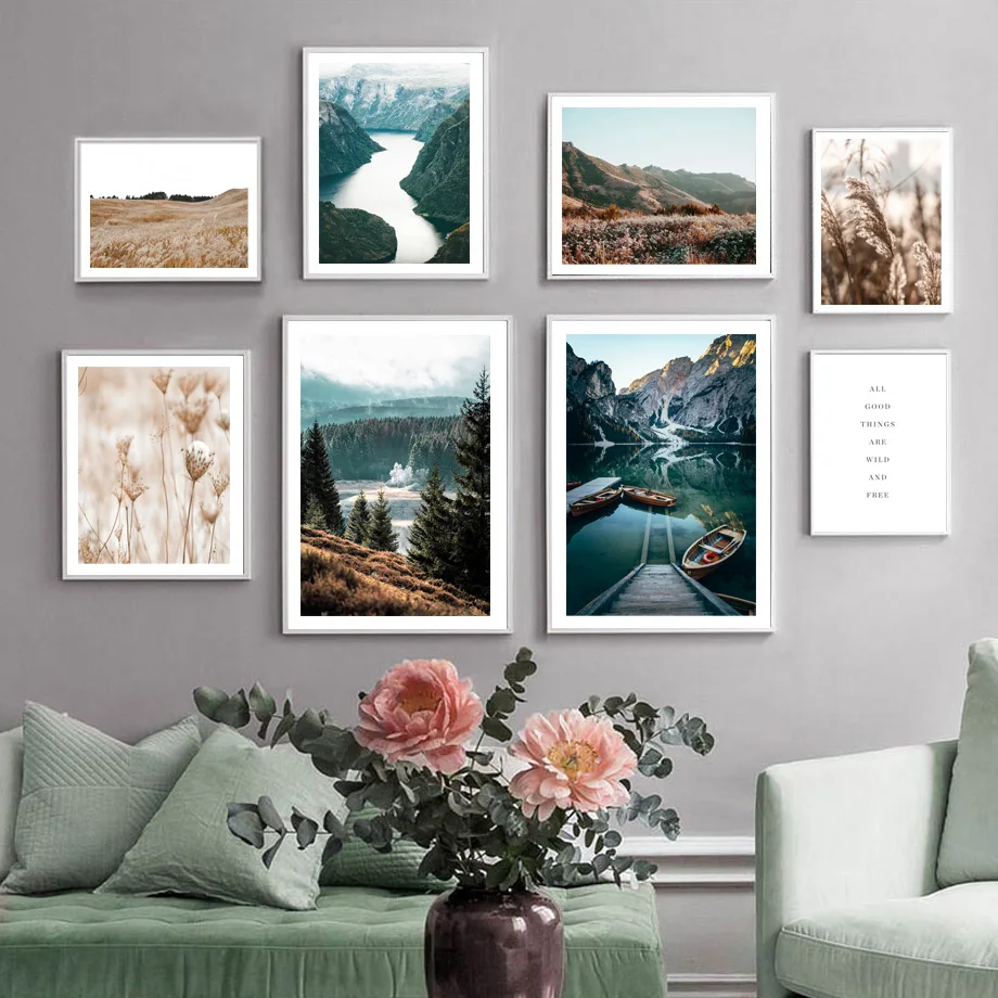 

Mountain Forest Lake Meadow Reed Plants Wall Art Canvas Painting Nordic Posters And Prints Wall Pictures For Living Room Decor
