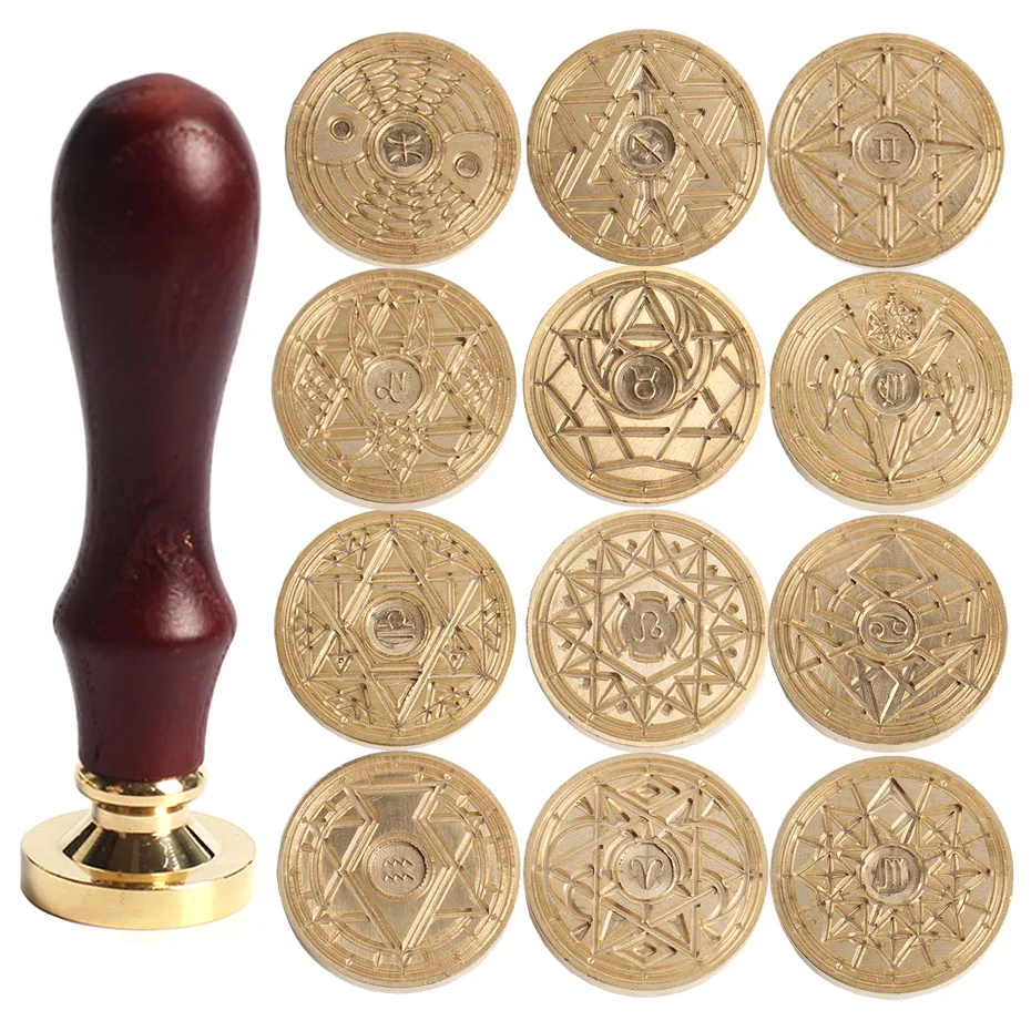 Восковая печать зодиака винтажная карта мира латунная головка деревянная ручка