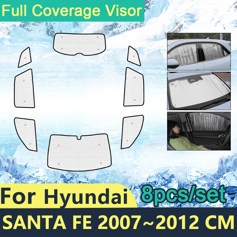 Full Covers Sunshades For Hyundai Santa Fe 2007~2012 CM Car Sun Protection Windshields Side Window Visor Accessories 2008 2009