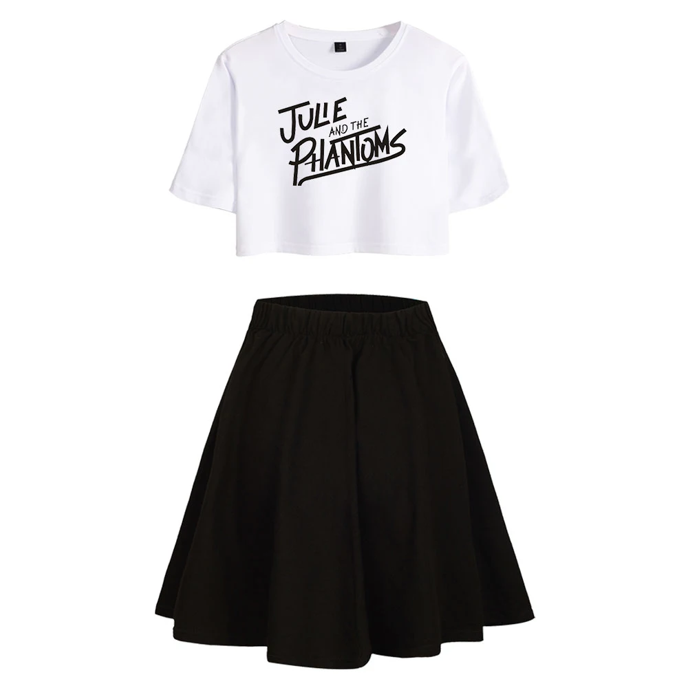 

Julie and the Phantoms-Женский комплект из двух предметов, футболка с коротким рукавом, укороченный топ + юбка, уличная одежда для девочек, женские лет...