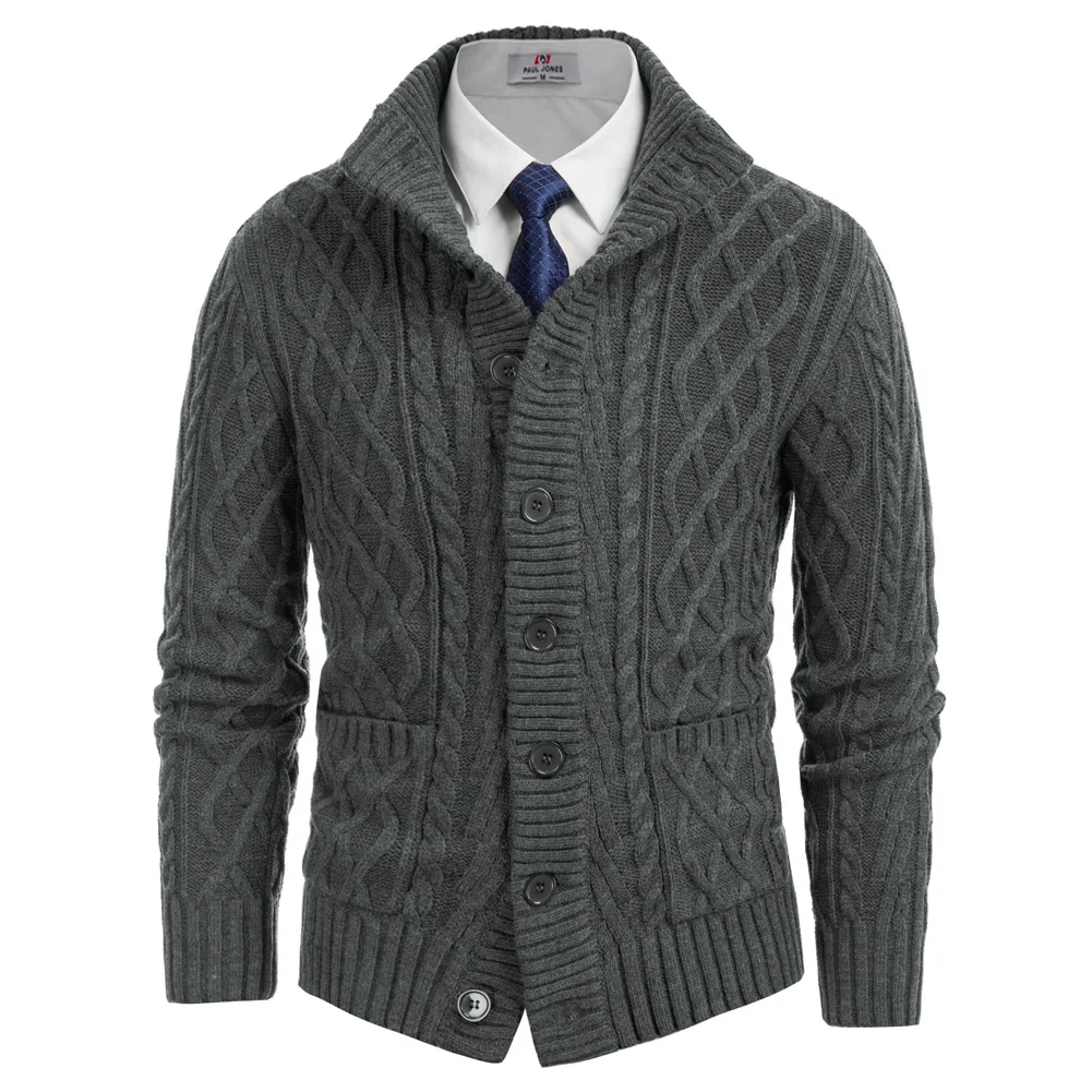 

Men Coats Thick Sweater Cardigan Turtleneck Button-up Diamond & Cable Knitwear Warm Casual Jumpers Fashion Male Tops Clothes