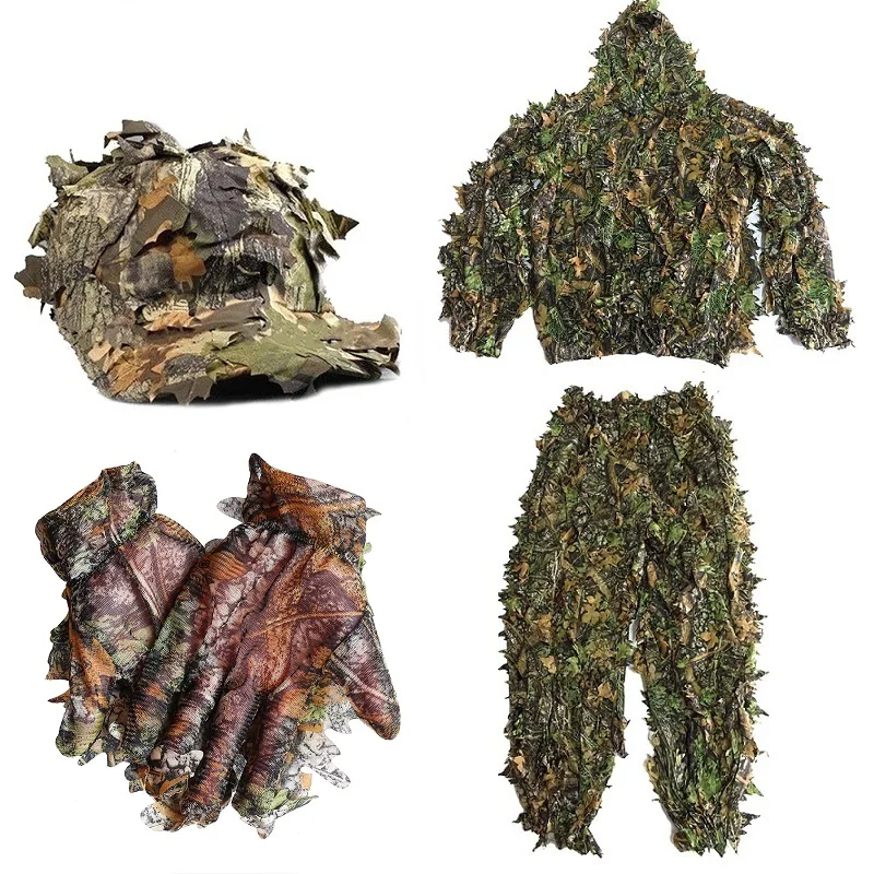 CS 3D лист Yowie Снайпер Ghillie костюм + джунгли Кепка камуфляжные перчатки легкая