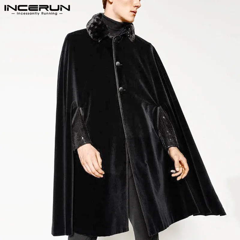 

INCERUN Hombre Warm Button Outwear Men Winter Cloak Capes Leisure Solid Poncho Man Long Sleeve Lapel Collar Overcoat Plus Size 7