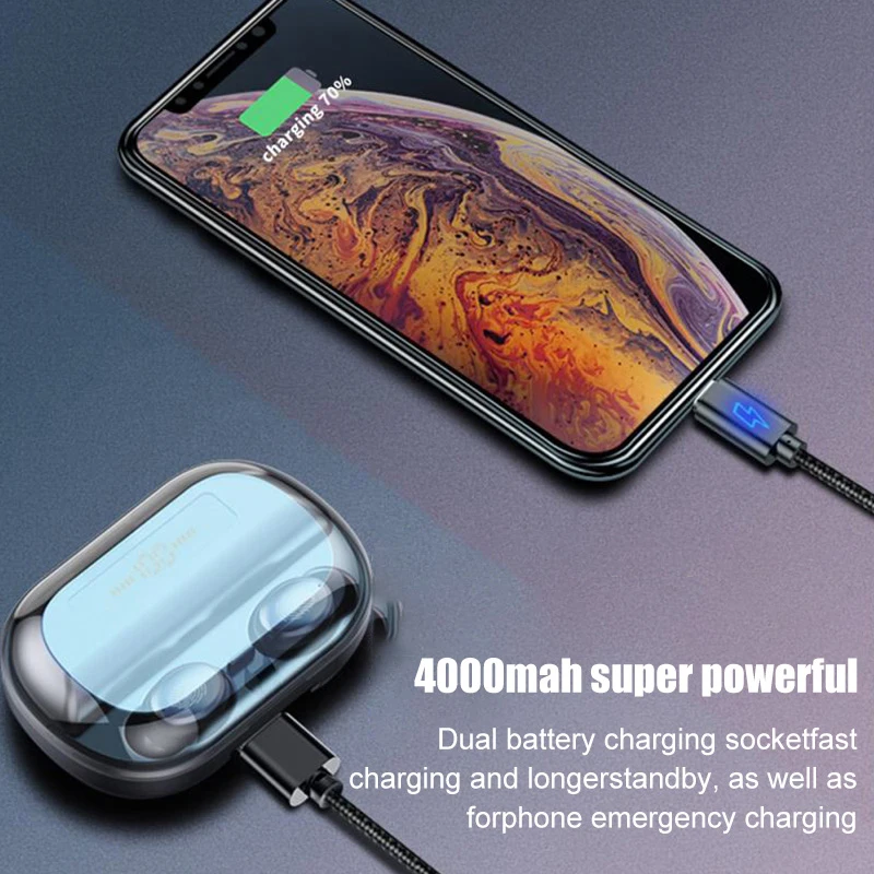 Фото TWS Bluetooth 5.0 Earphone Twins Headset Sport Wireless Earbuds IPX7 Waterproof Headphones LED Display With 4000mAh Charging Box TWS Bluetooth 5.0 Earphone Twins Headset Sport Wireless Earbuds IPX7 Waterproof Headphones LED Display With 4000mAh Charging Box