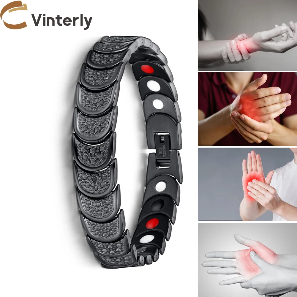 

Vinterly Black Mens Bracelets Magnetic Germanium Energy Health Bracelet Men Hand Chain Stainless Steel Bracelet for Men Jewelry