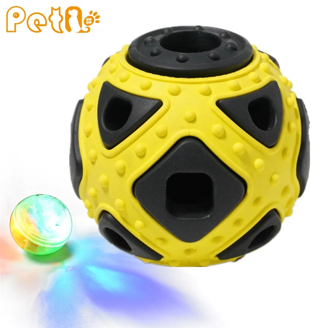 

PetQueue Pet Dog Ball Wholesale Pet Cat Dog Teeth Cleaning Toy Built-in Bell or Led Chewing Ball Interactive Training Pet Toy