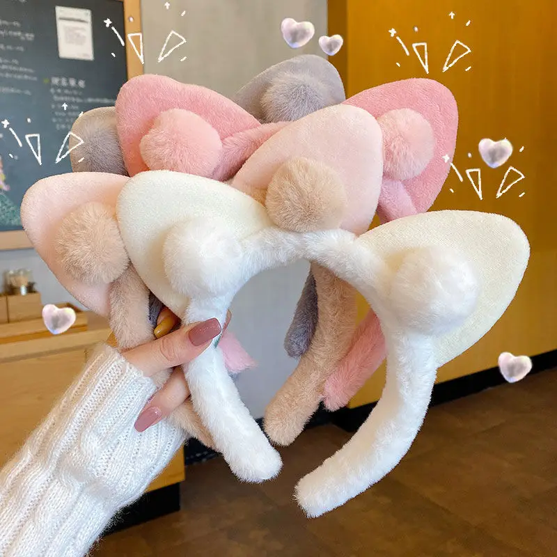 

Hair Band Female Wash Face Cat Ears Headband Net Red Simple Cute Girl Heart Wide-brimmed Plush Hair Band Hairpin Head Jewelry