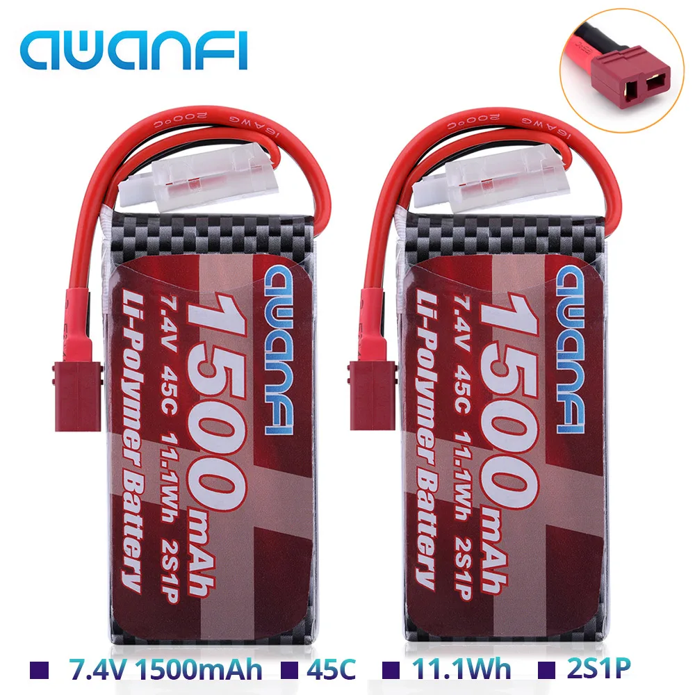 AWANFI 2S Lipo батарея 7 4 V 1500mAh 45C аккумуляторная RC Deans T вилка для автомобилей Лодки