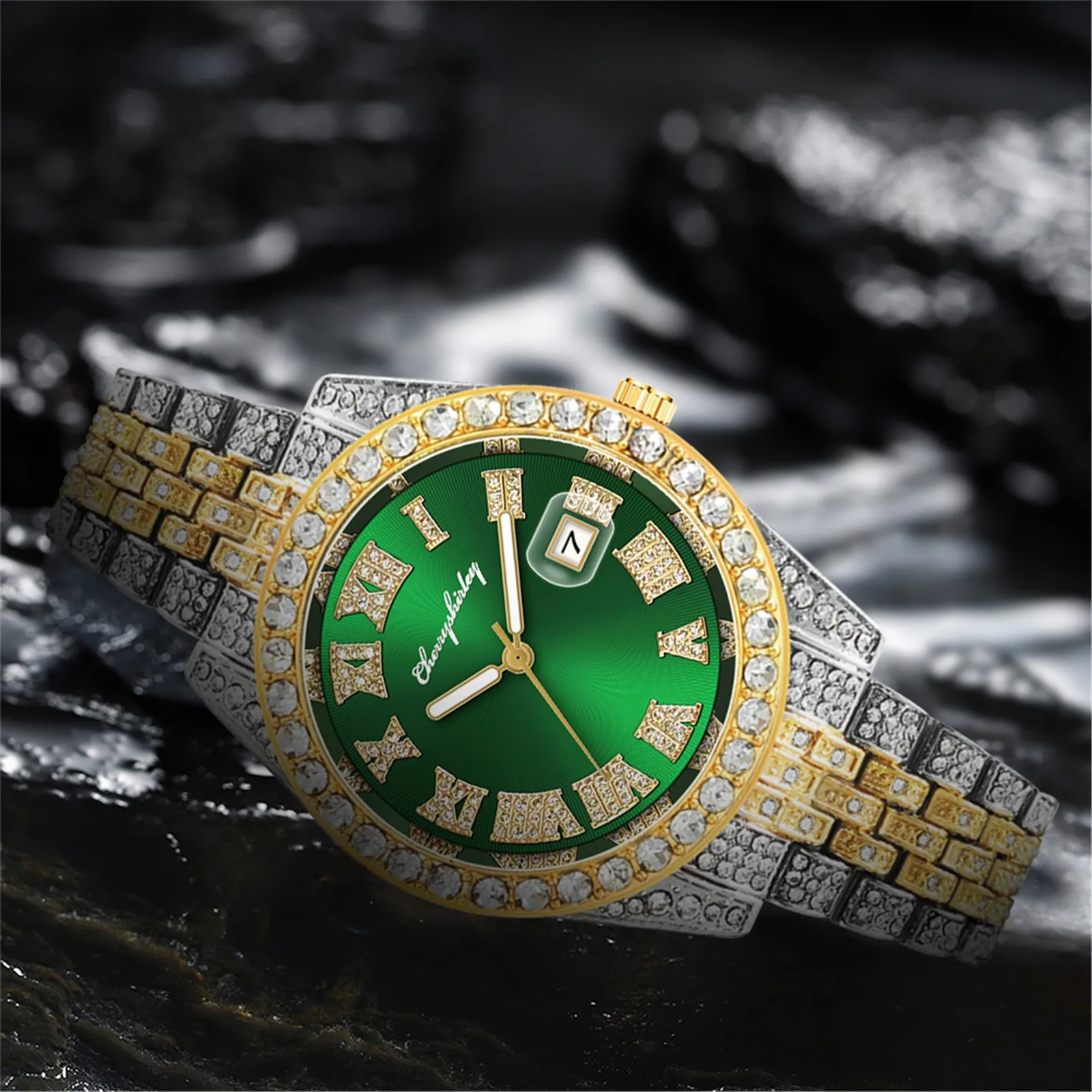 

Rhinestone Fashion Exquisite Men Stainless Steel Casual Business Watch Top Brand Luxury Waterproof Watch Relogio Masculino