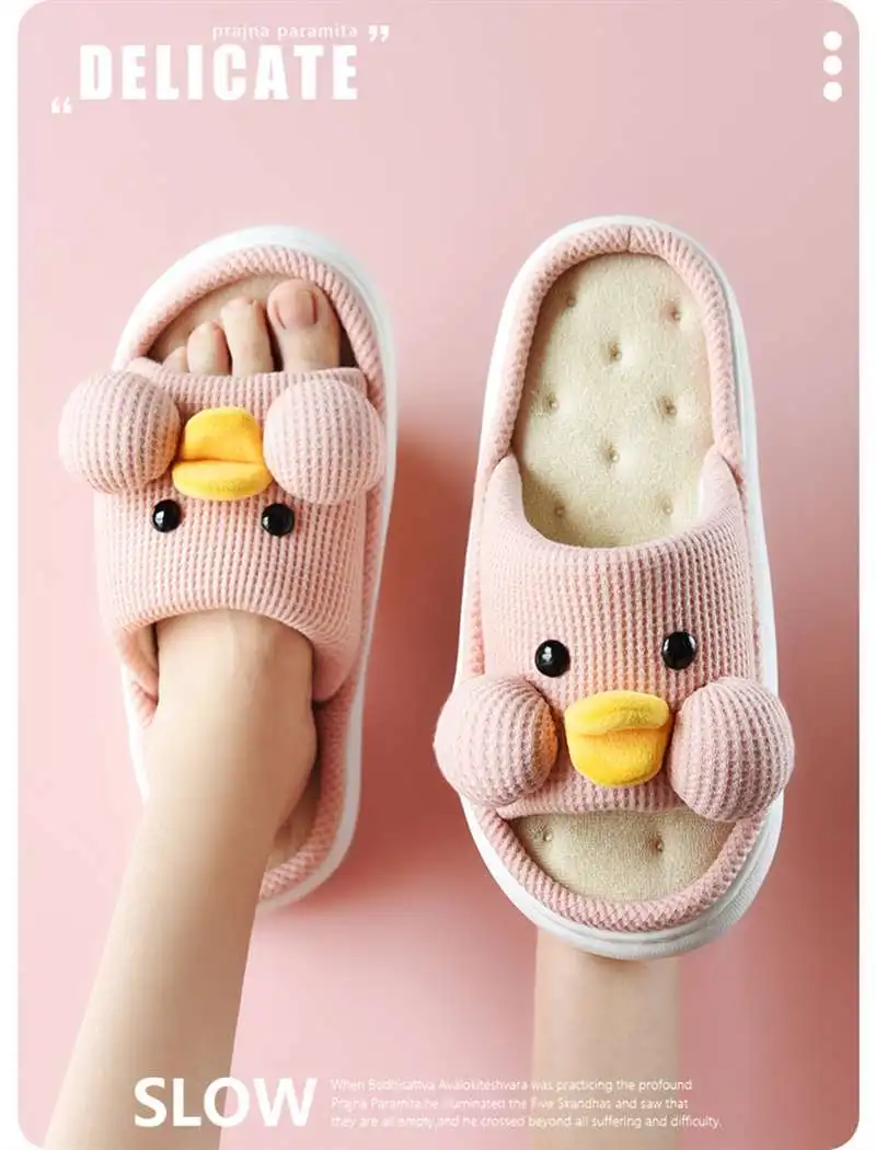 

2021 New Winter Slippers Lovely pink Duck Shape Open Toe Indoor Flip Flops Women Shoes Cotton Slippers Men