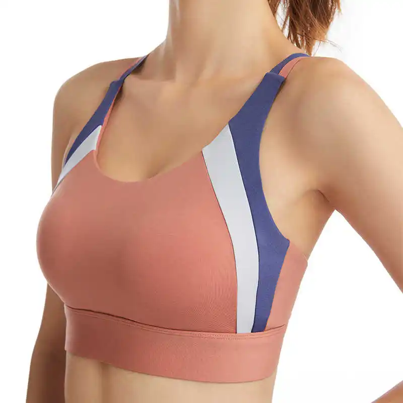 

New Patchwork Back Cross Women Sports Bra Adjustable Back Buckle Running Yoga Tops High Strength Shockproof Gym Running Vest