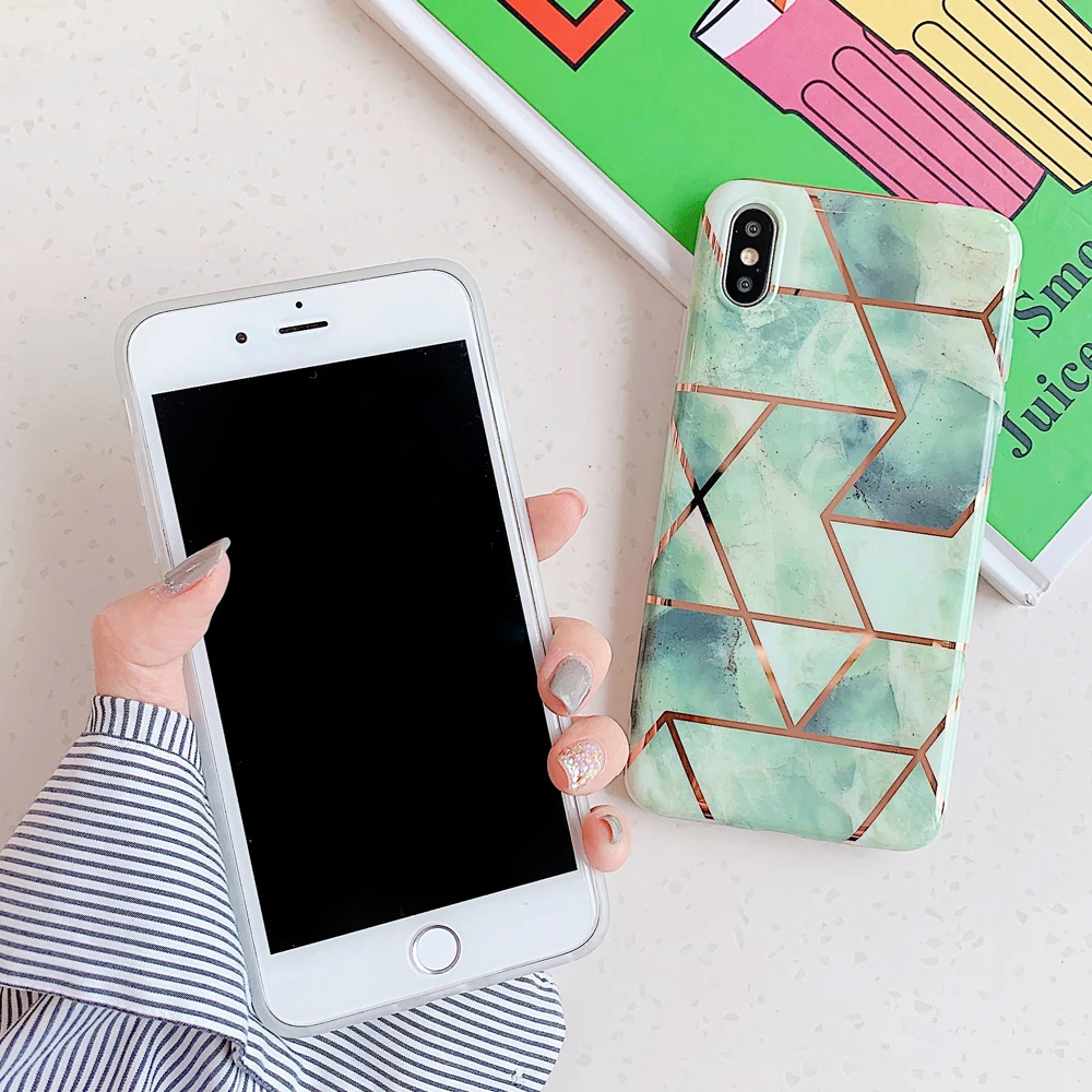 Чехлы для телефонов с геометрическим мрамором для iPhone 6, 6s, 7, 8 Plus, X, XR, XS, 11 Pro, мягкая Гальваническая задняя крышка, чехол