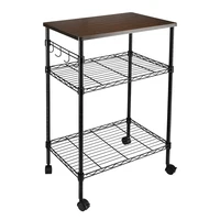 Storage Shelf 3-Tier Kitchen Utility Cart Wood Top Powder Spray-Semi-Gloss Black[US-Stock]