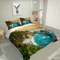 High quality nature scenery bedding set 3d bed sheet three-piece decorative pillow case