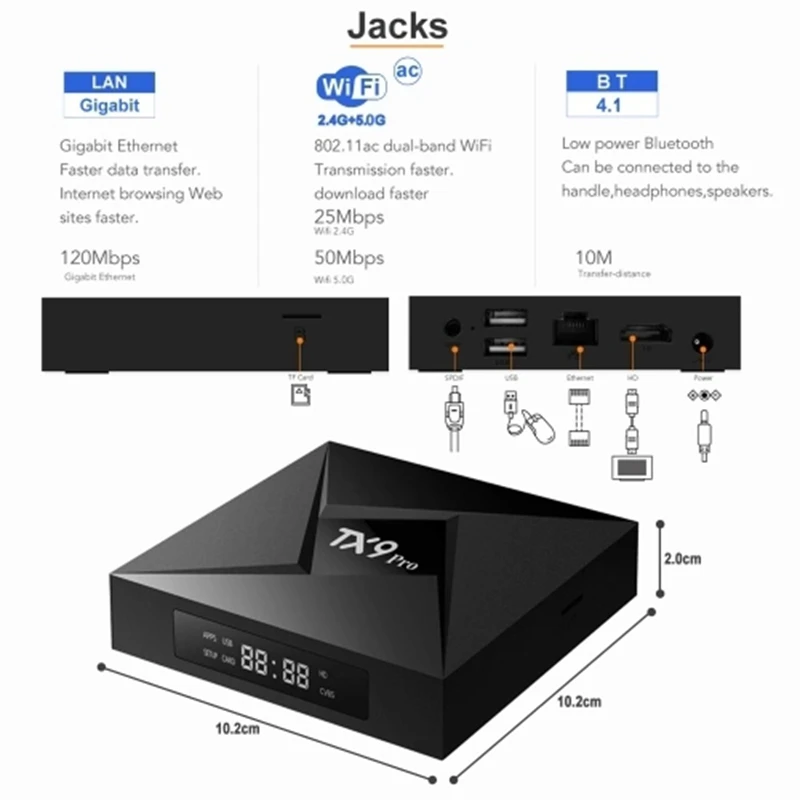 ТВ-приставка TX9 PRO Smart на базе Android 7 1 Восьмиядерный Amlogic S912 64 бит 3 Гб/32 ГБ HDR10 VP9 H.265 UHD
