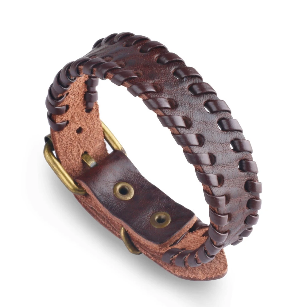 

Designer Vintage Genuine Leather Bracelet for Men Braided Buckle Bangles Luxury Men Bracelets