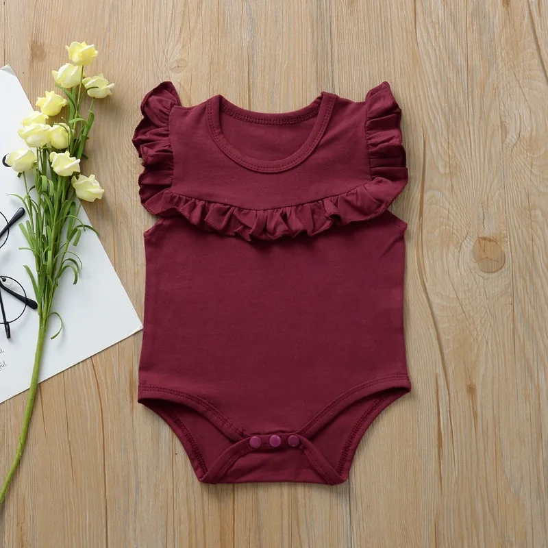 

Summer Solid Ruffle Sleeveless Romper Newborn Baby Girls Clothes Vintage Princess Girls Kid Baby Jumpsuit Infant Outfits