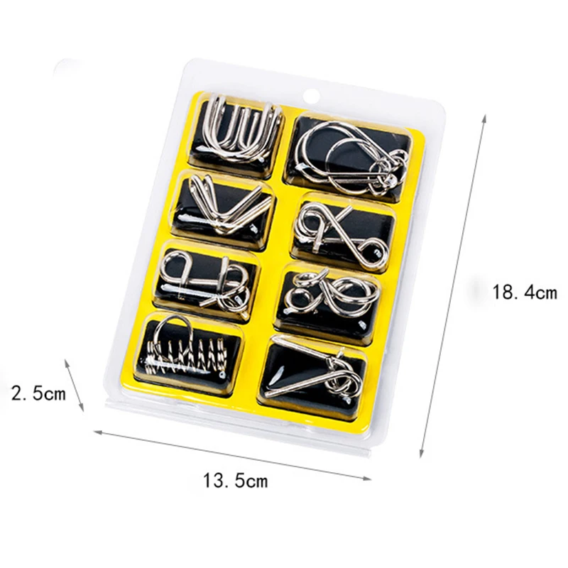 

8Pcs Metal Wire Puzzle Intelligent Lock IQ Brain Teaser Development Montessori Toys For Children Adult Anti-Stress Reliever Toys