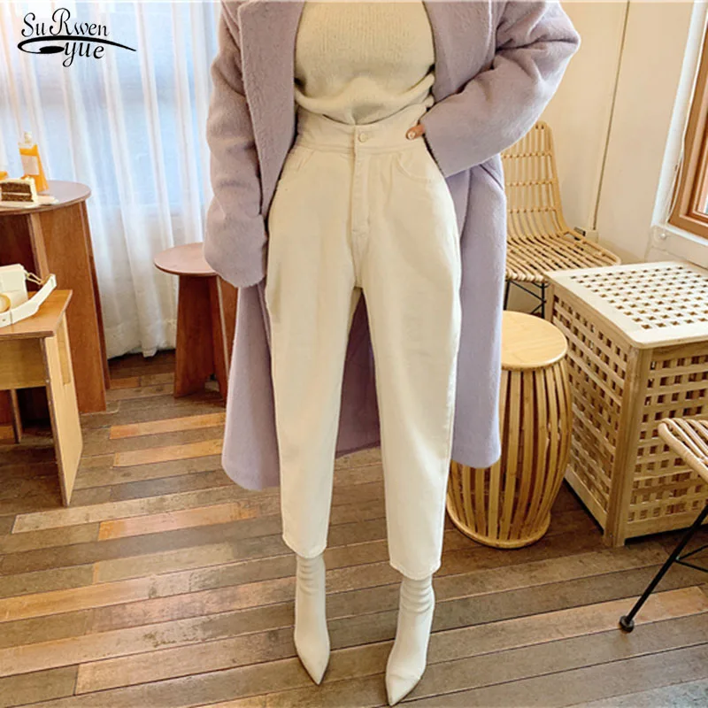 

High Waist Jeans Women Fashion White Denim Jeans Female Loose Harem Trousers Button Straight Autumn 2020 Streetwear 10391