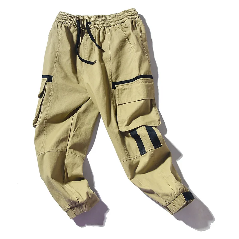 Мужские брюки карго FGKKS однотонные с большими карманами облегающие повседневные