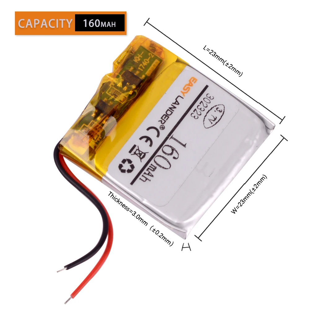 Литий полимерный аккумулятор 302323 3 7 В 160 мАч для MP3 MP4 DVR GPS Bluetooth наушников JPRBT3030