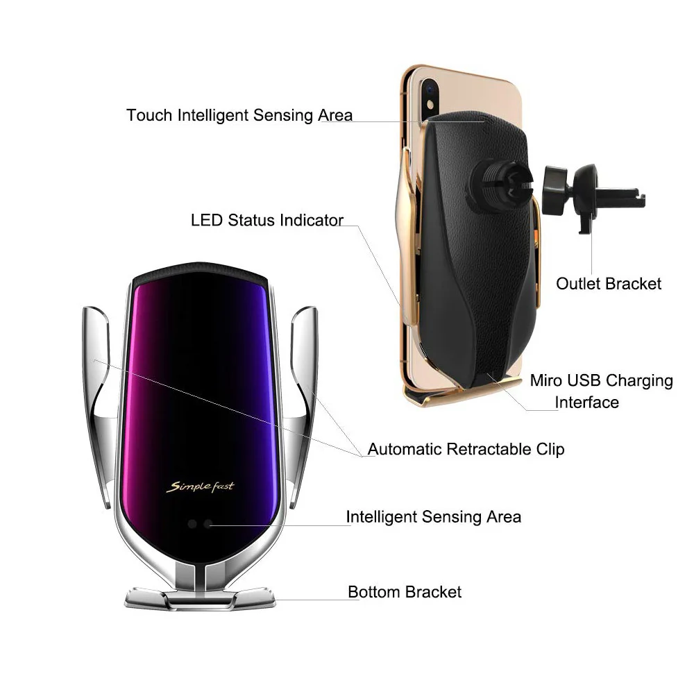 

Automatic Clamping Car Wireless Charger 10W Quick Charge for Iphone 11 Pro XR XS Huawei P30 Pro Qi Infrared Sensor Phone Holder