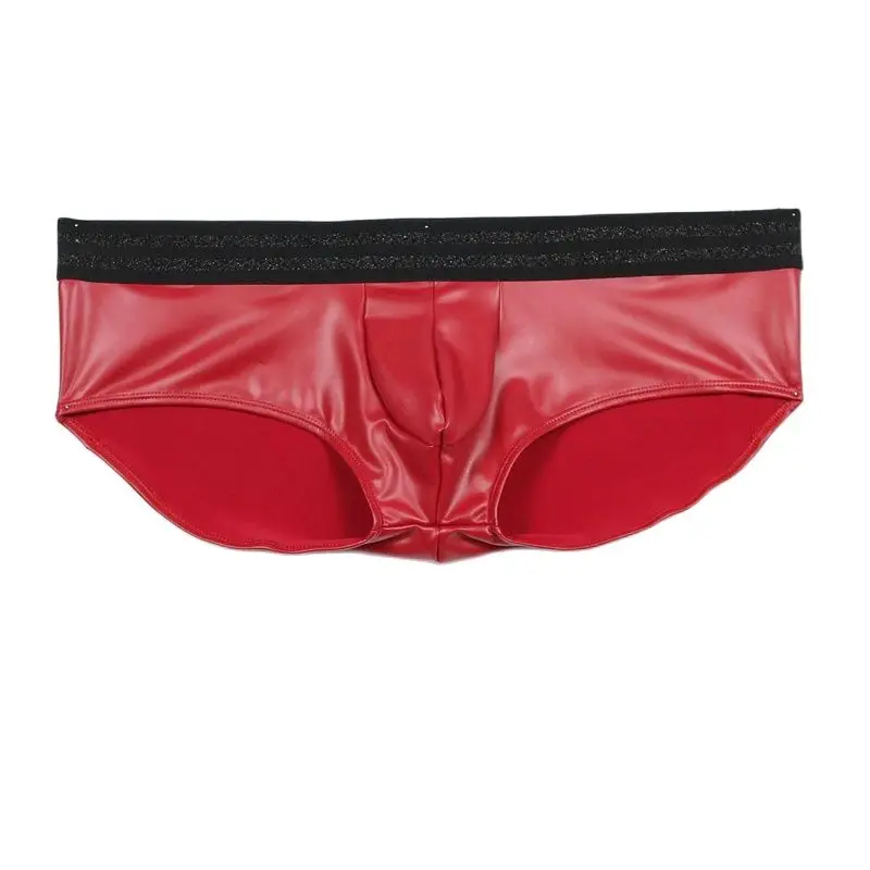 Сексуальные мужские боксеры из искусственной кожи с U-образным выпуклым мешочком