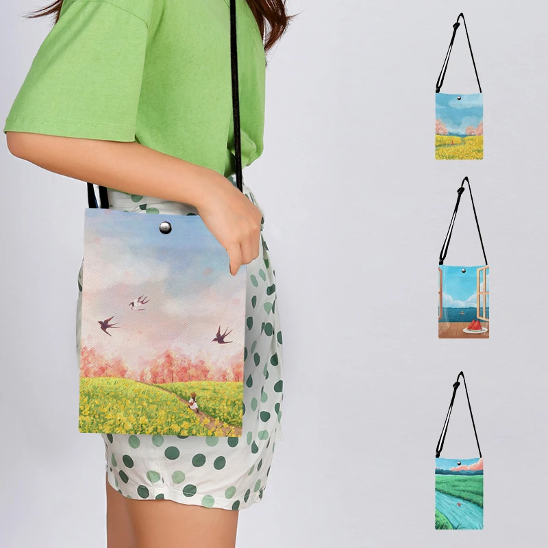 

Beautiful Field Scenery Painting Shoulder Bag Tote Casual Travel Pouch Women Girls Crossbody Messenger Bags