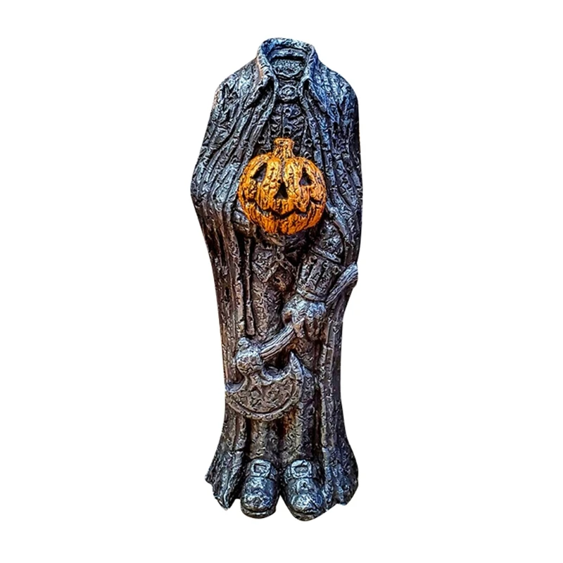 

Headless Horsemen Pumpkin Ornaments Resin Sculpture Crafts Halloween Party Office Desktop Household Decorations W3JC